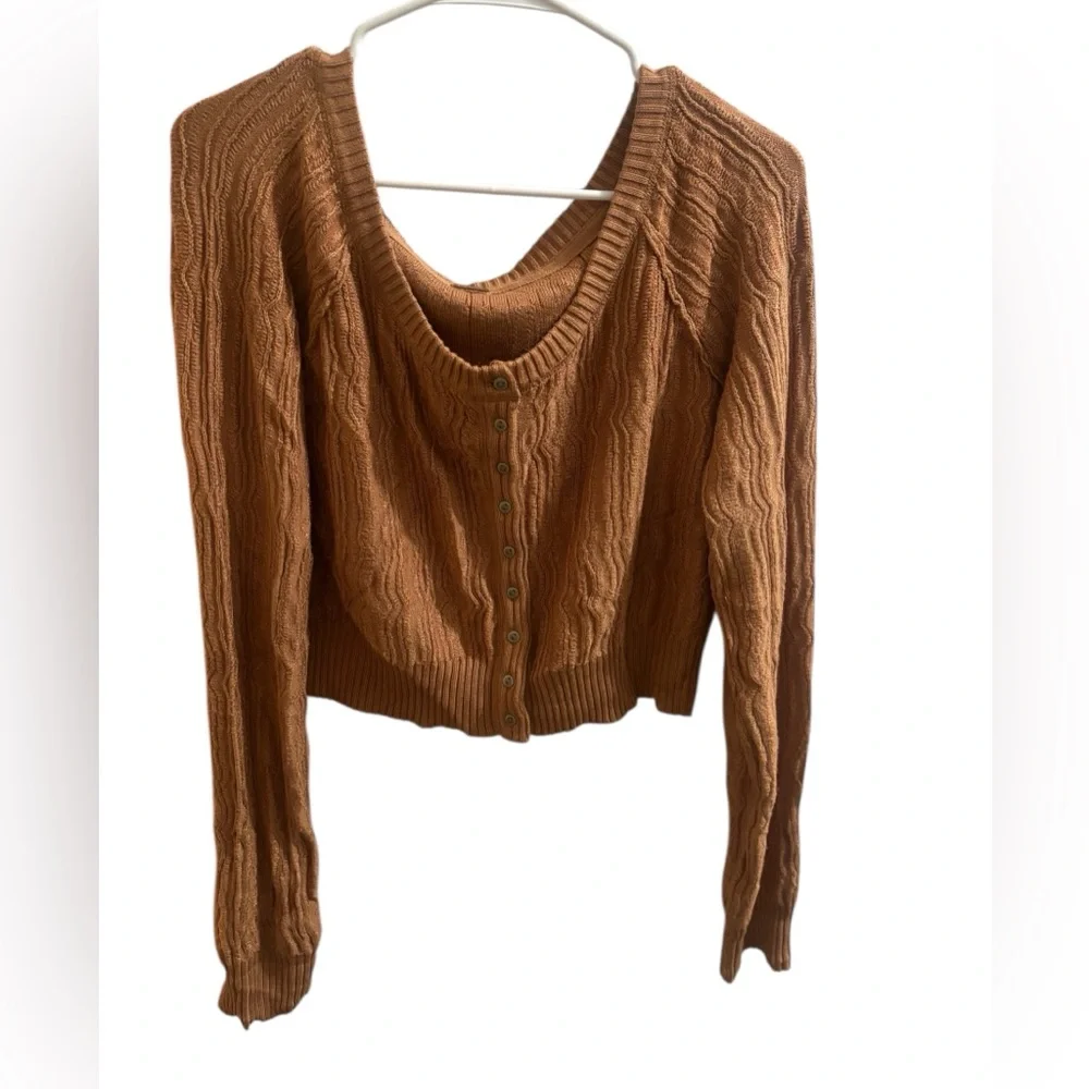 Free People Cropped Knit Button-Up Cardigan - Picture 1 of 5